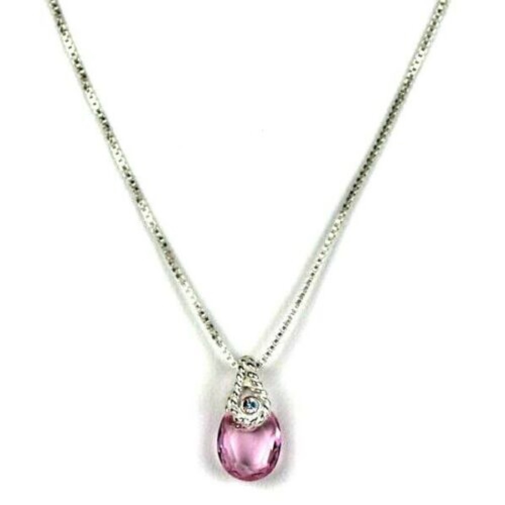 Sterling silver 15" necklace with pink crystal